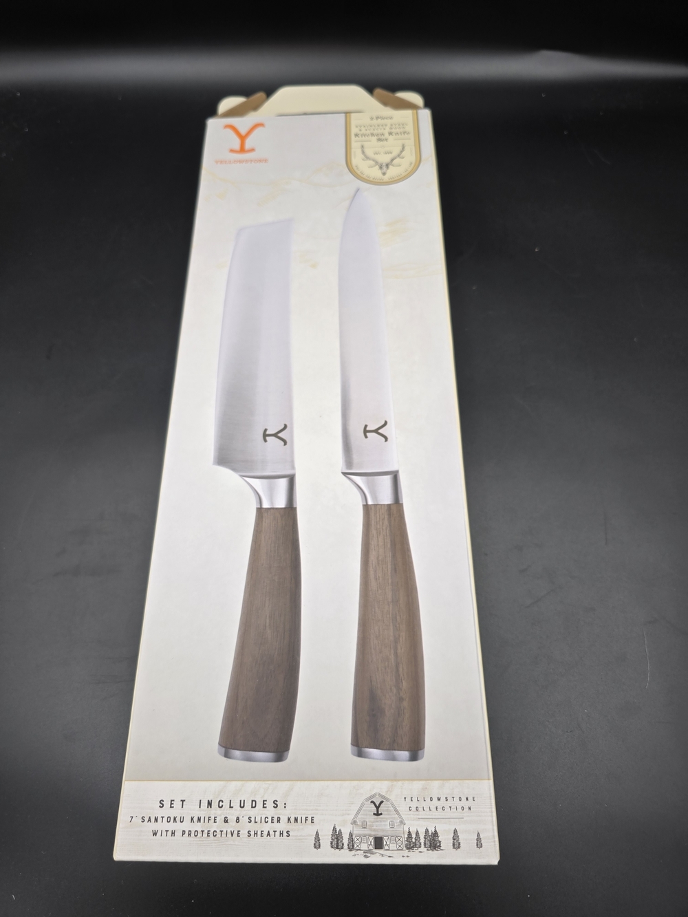 Y Brand 2-Piece Knife Set with Brown Wood-Effect Handles